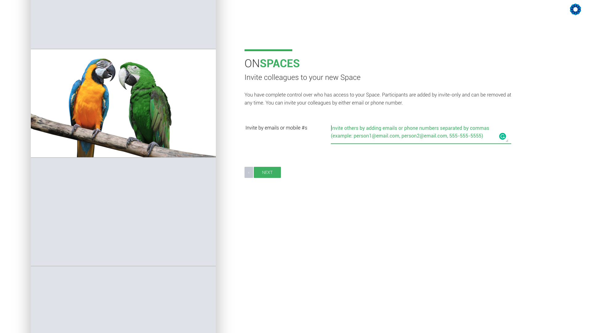 Spaces Invite Screen