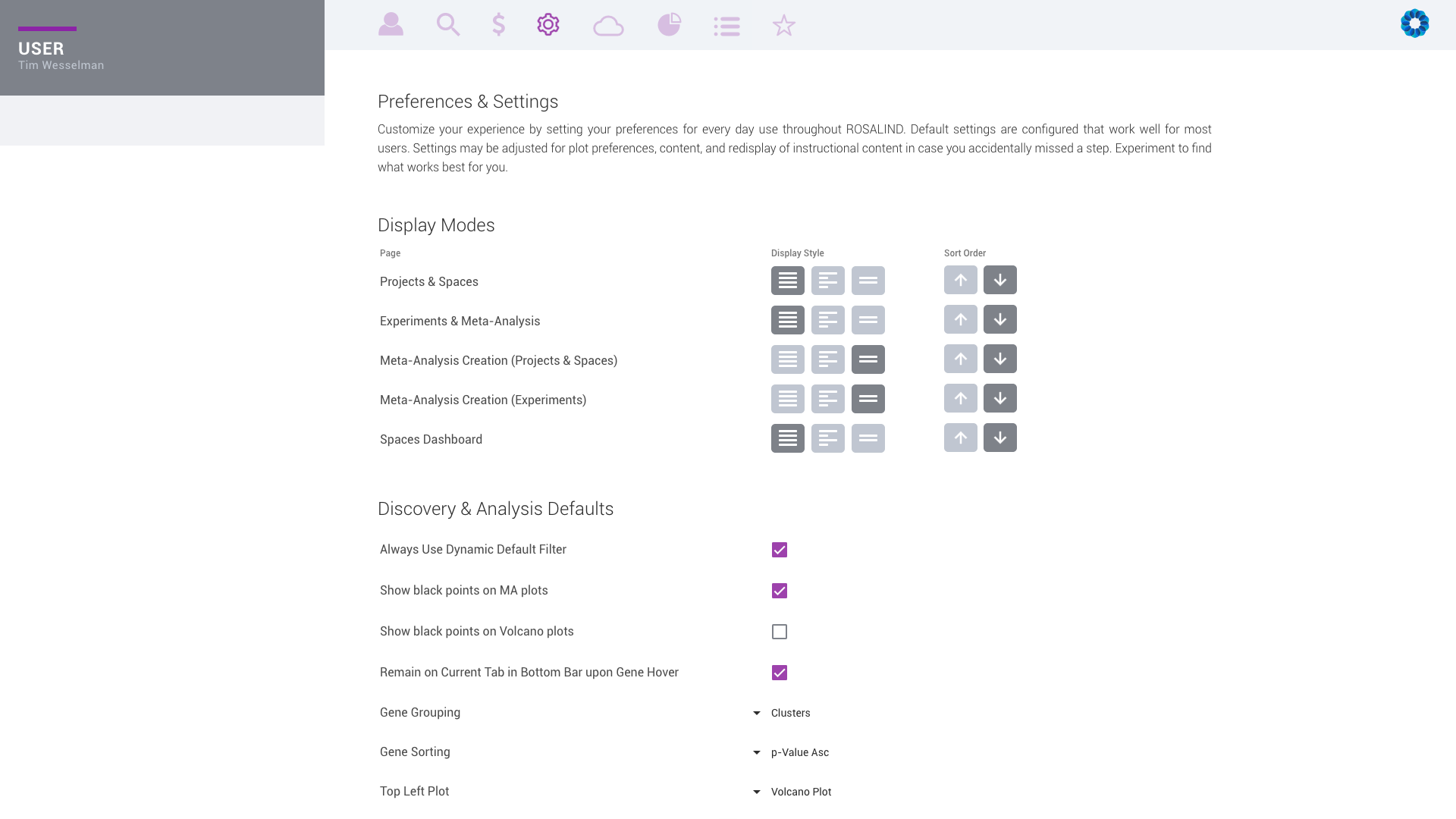 Customize ROSALIND Preferences